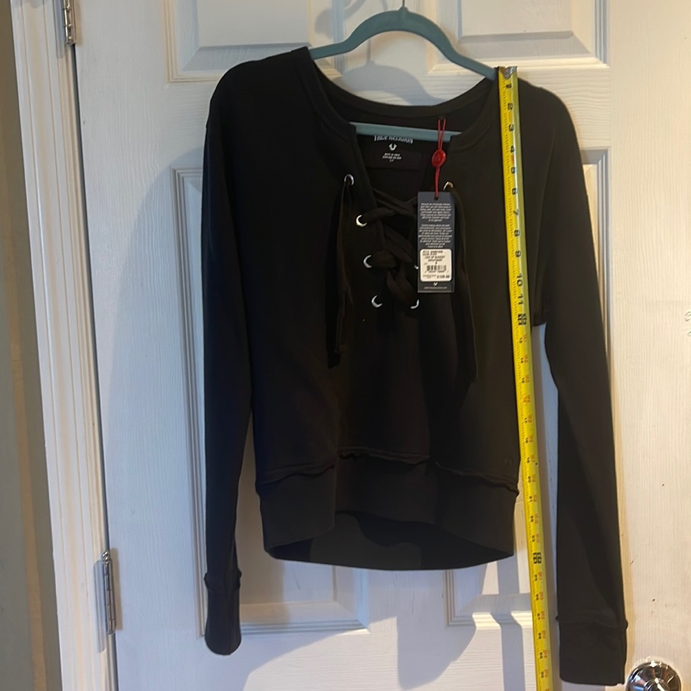 True religion black lace up slouchy sweatshirt size small